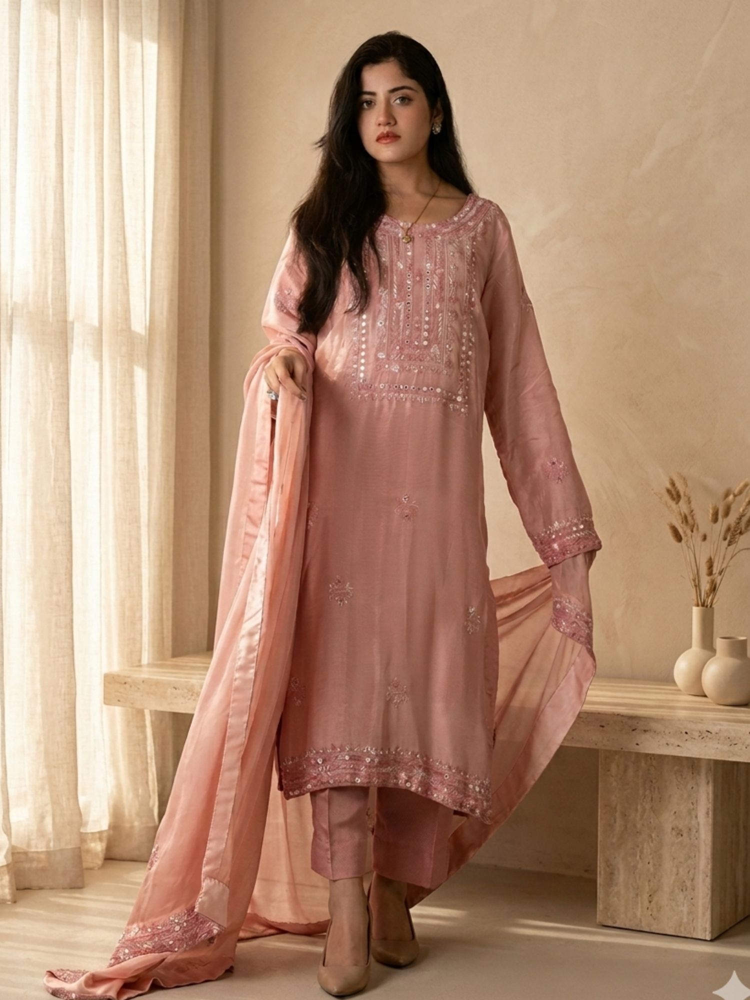 Dusty Rose Pure Satin Silk Suit